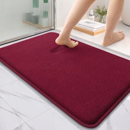OLANLY Thick Memory Foam Bathroom Rugs 36x24, Absorbent Bath Mat, Burgundy