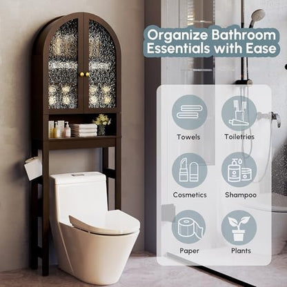 Over The Toilet Storage Cabinet, Arched Bathroom Organizer and Storage with Acrylic Doors and Adjustable Shelf , Space-Saving Modern Freestanding Bathroom Modern Storage Cabinet Over Toilet (Espresso)