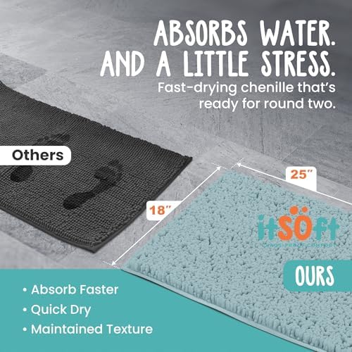 Small Chenille Bath Mats 25"x18", Plush Absorbent Bath Mats Quick Dry, Soft & Machine Washable, Non Slip Carpet for Bathroom, Thick Bathroom Rugs, Shower Restroom Rug Mat, Alfombras De Bano, Bathrugs