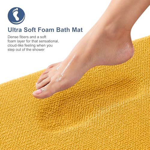 OLANLY Memory Foam Bathroom Runner Rugs 44x24, Long Bath Mat, Golden Yellow