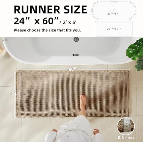 TYUU Waffle Runner Rug Bathroom, Long Boho Bath Mat, 60x24 Beige