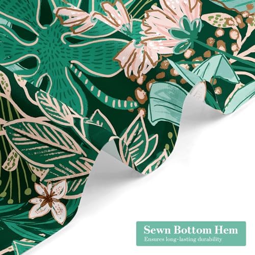 Boho Floral Shower Curtain, Dark Emerald Botanical Fabric Curtain, 72 x 84