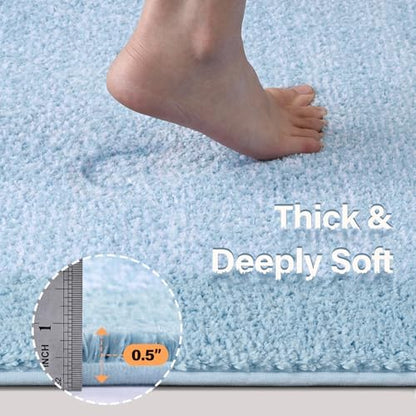44x24 Bathroom Rugs Non Slip Washable, Soft Absorbent Bath Mat Light Blue