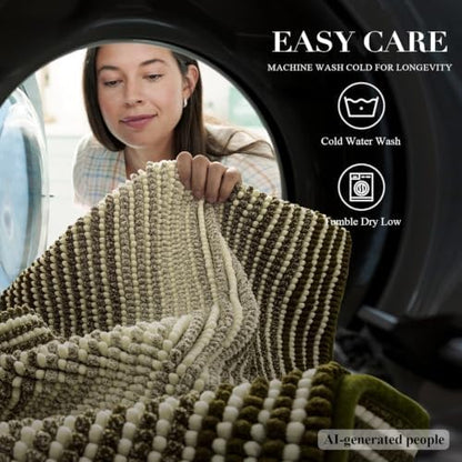 BSICPRO Bathroom Rugs, 20x32 Chenille Bath Mats, Olive Green