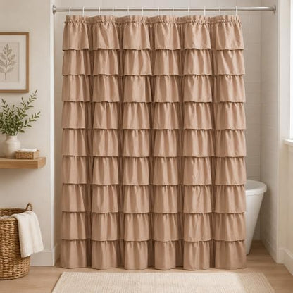 Light Brown Ruffle Shower Curtain for Bathroom, 72x72 Inch,1 Panel