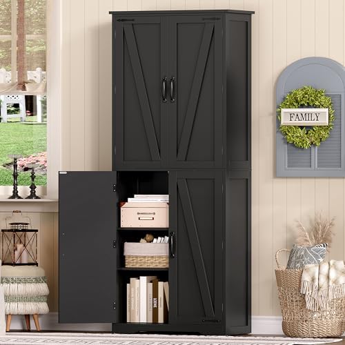 Tall Pantry Cabinet with 4 Doors & 2 Adjustable Shelves, Kitchen Cabinet