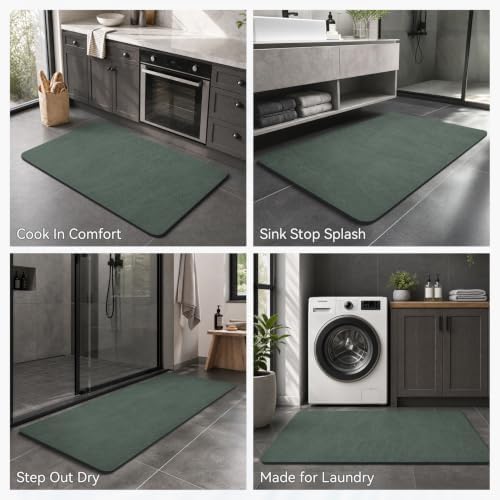 MontVoo -Bath Mat Rug-Rubber Backing Non Slip Quick Dry Absorbent Thin Bathroom Rugs Fit Under Door-Faux Suede Surface Bathroom Floor Mats-Shower Rug for in Front of Bathtub Shower Green 16"x24"