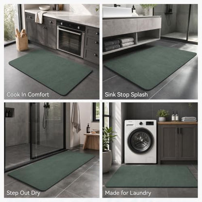 MontVoo -Bath Mat Rug-Rubber Backing Non Slip Quick Dry Absorbent Thin Bathroom Rugs Fit Under Door-Faux Suede Surface Bathroom Floor Mats-Shower Rug for in Front of Bathtub Shower Green 17"x27.5"