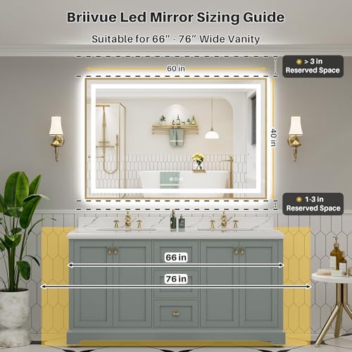 60x40 Inch LED Bathroom Mirror with Gold Frame, Backlit & Front Lit