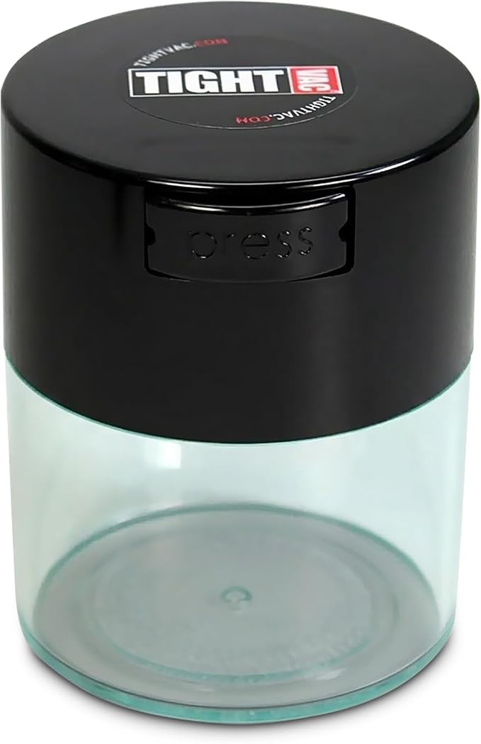 Tightvac - Premium Airtight Herb Storage Container - Holds ½ oz to 3 ounces - Keep Your Herbs and Dry Goods Fresh and Flavorful. Clear Black