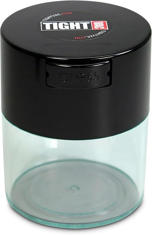 Tightvac - Premium Airtight Herb Storage Container - Holds ½ oz to 3 ounces - Keep Your Herbs and Dry Goods Fresh and Flavorful. Clear Black