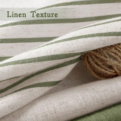 Sage Green Boho Linen Striped Shower Curtain with Tassel 72"W X 84"L