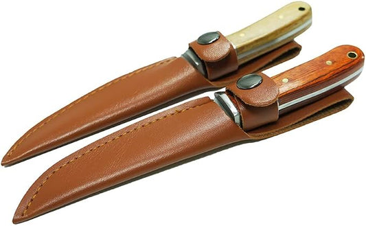 Two 3-Inch Super Sharp Knife with PU Protective Sleeve,High Carbon Steel Durable Portable Wooden Handle Knife for Outdoor,Picnics,Kitchen Cooking(Meat,Fruits,Vegetables,Seafood)