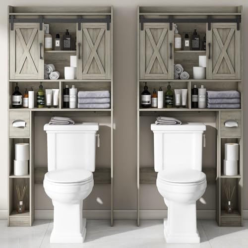 Vabches Over The Toilet Storage Cabinet with Sliding Doors, Grey