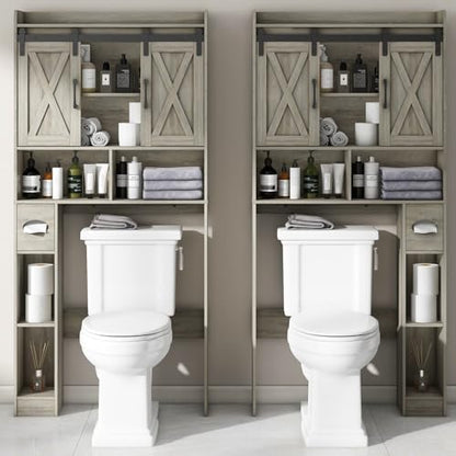 Vabches Over The Toilet Storage Cabinet with Sliding Doors, Grey