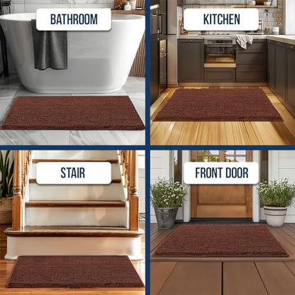 Muddy Mat® | Chenille Bathroom Rugs Quick Dry Microfiber Mats Non Slip Washable, Extra Thick, Soft and Highly Absorbent Bath Mats for Bathroom, Kitchen, and Shower Floor - Brown 24"x59"