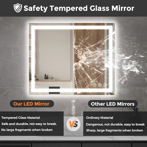 Koonmi 35x24 LED Bathroom Mirror, Shatterproof Mirror with Light