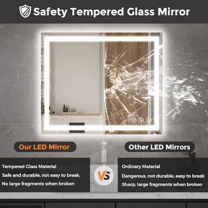 Koonmi 35x24 LED Bathroom Mirror, Shatterproof Mirror with Light