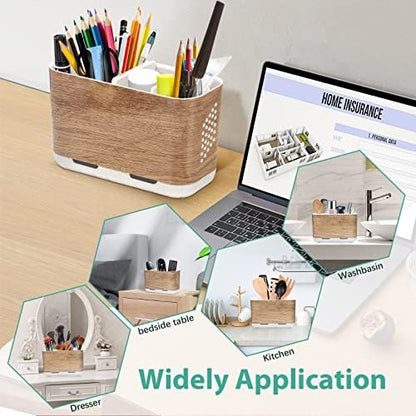 Boperzi Toothbrush and Toothpaste Holder Wood Grain for Bathroom Countertop with Adjustable Dividers, Toothpaste Caddy Organizer Storage Rustic Decor Set Freestanding Anti-Slip for Shower,Family,Kids