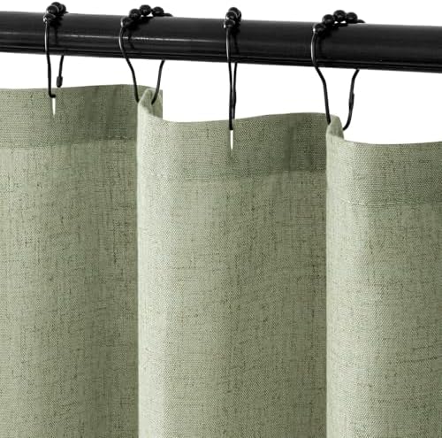 MIULEE Linen Buttonhole Fabric Shower Curtain Sage Green 72*72 Metal Hooks