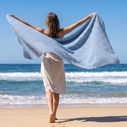 REDKISS 4 Pack Blue Microfiber Bath Towels - Large Shower Towels Set for Bathroom, Super Absorbent Towel Set of 4 Lagre, Quick Dry Bathroom Towel for Spa, Gym,Travel, Lint Free, Ultra Soft