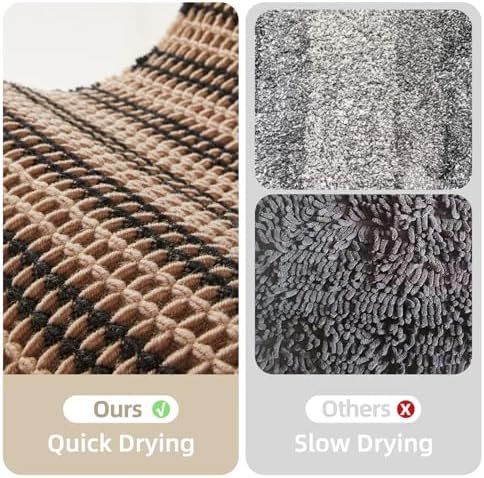 TYUU Waffle Runner Rug Bathroom, Long Boho Bath Mat, 60x24 Black & Khaki