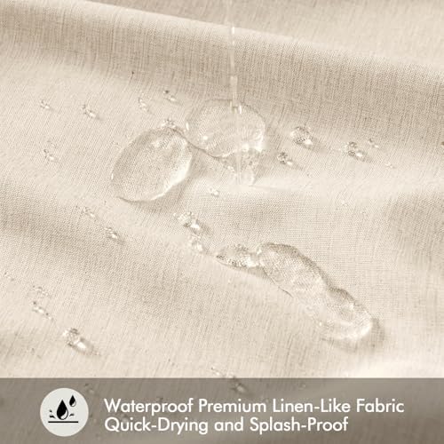 ANRODUO Cream Beige Linen Textured Fabric Shower Curtain Set - W72xL84