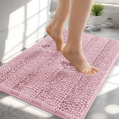 OLANLY Thick Small Bathroom Rugs 24x16, Soft Chenille Bath Rugs, Dusty Rose