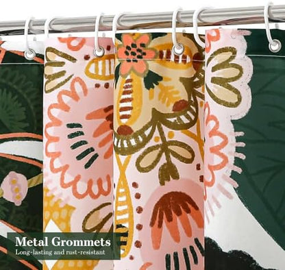 Boho Floral Shower Curtain, Pink Botanical Fabric Curtain, 72 x 72