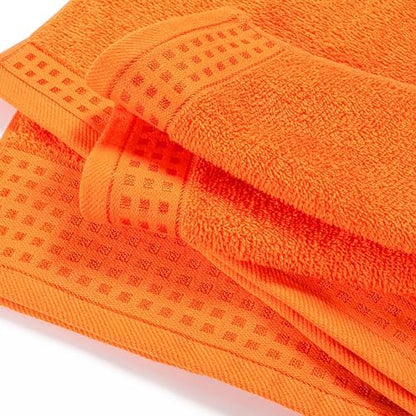 GLAMBURG Ultra Soft 3 Pack Cotton Towel Set, Contains a Bath Towel 28x55 inch, a Hand Towel 16x24 inch & a Wash Coth 12x12 inch, Ideal Everyday use, Compact & Lightweight - Orange