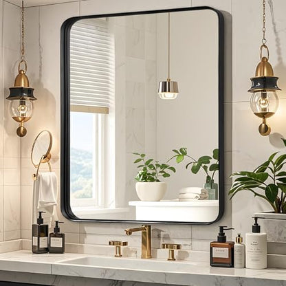 Black Bathroom Vanity Mirror Over Sink 36x30, Large Wall Rectangle Mirror