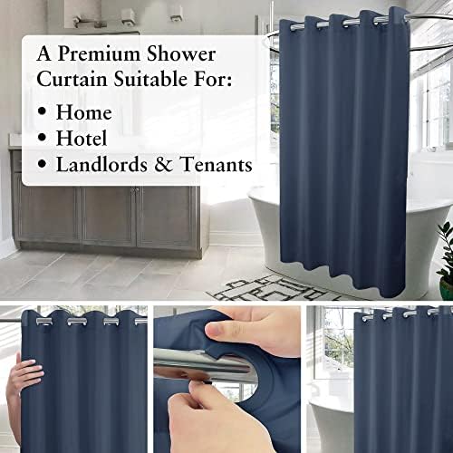 River Dream No Hook Hotel Cloth Shower Curtain Navy Blue, Standard Size