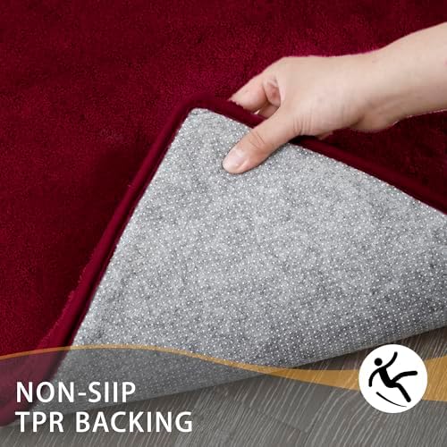 MINIDEAR Bathroom Rugs 32x20 Wine Red - Thick Memory Foam Bath Mat, Ultra Soft & Plush Fluffy, Non-Slip, Quick Dry, Absorbent Washable Floor Microfiber Mat for Tub, Home Decor Accessories