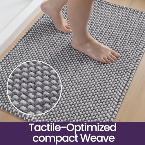 DEXI Chenille Bath Mat 32x20, Soft Absorbent Bathroom Rugs, Grey and White