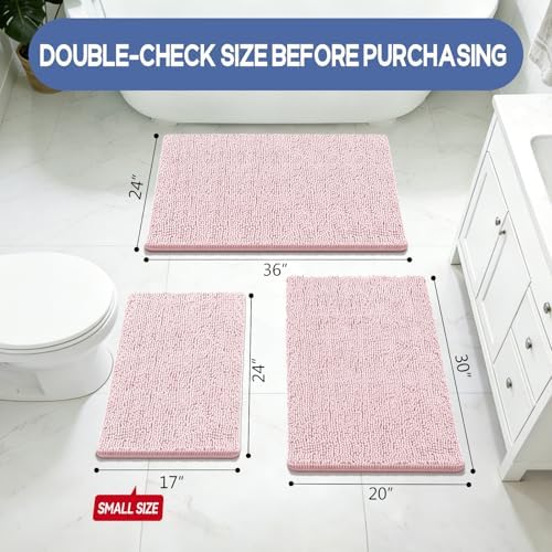 Bcoimo Bath Rug Mat,30x20 Chenille Non Slip Pink Bathroom Floor Shower Mats