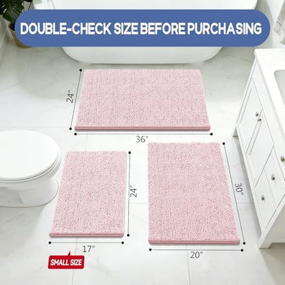 Bcoimo Bath Rug Mat,36x24 Chenille Non Slip Pink Bathroom Floor Shower Mats