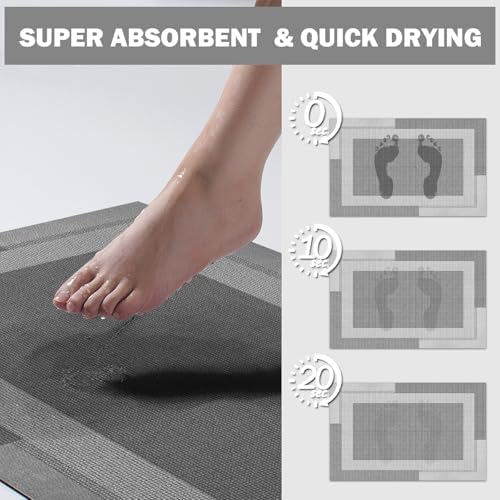 YDKGL Non Slip Bath Mat Thin Bathroom Rugs Fit Under Door Grey 20"x 32"