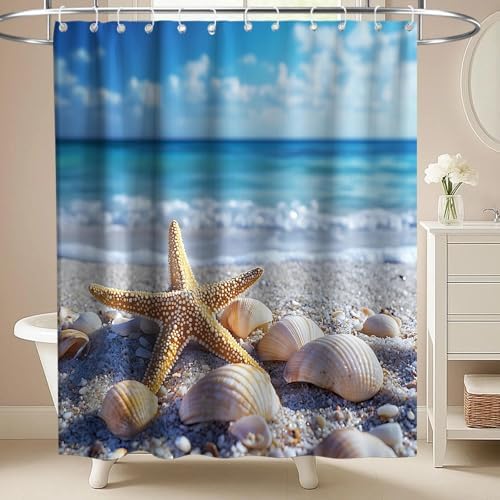 Modern Beach Ocean Shower Curtain Summer Tropical Aesthetic Seashell Nature