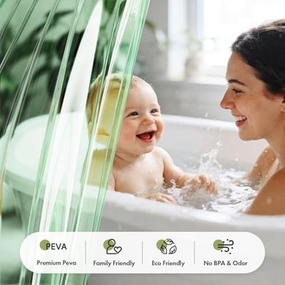 Bathway Shower Curtain Liner, Clear Shower Curtain Liner Green 72x72 PEVA Waterproof Shower Curtain Liner Plastic with 3 Magnets and 12 Rustproof Metal Grommets, Lightweight Shower Liner for Bathroom
