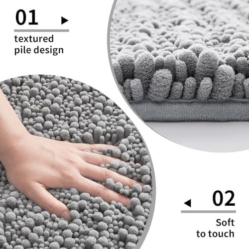Disolla Toilet Rug 24x24 Inch - Grey U-Shaped Bathroom Floor Mat, Soft Shaggy Plush Absorbent Chenille Contour Rug, Non-Slip Washable Pedestal Base Rug