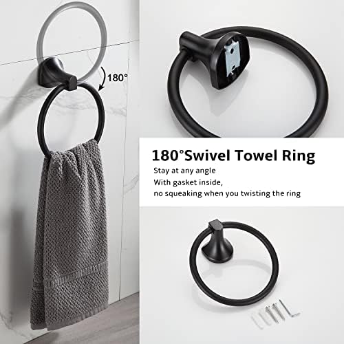 BGL Bathroom Hardware Set Matte Black Adjustable Expandable Towel Bar 4-Piece Bathroom Accessory Set Wall Mounted Robe Hook Toilet Paper Holder Towel Ring Towel Bar