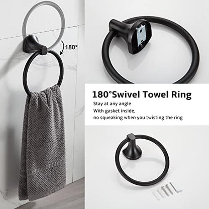 BGL Bathroom Hardware Set Matte Black Adjustable Expandable Towel Bar 4-Piece Bathroom Accessory Set Wall Mounted Robe Hook Toilet Paper Holder Towel Ring Towel Bar