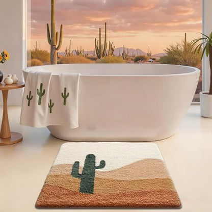 LUMI Square Cactus Bathroom Rug 26x26 Soft Absorbent Bath Mat, Non Slip