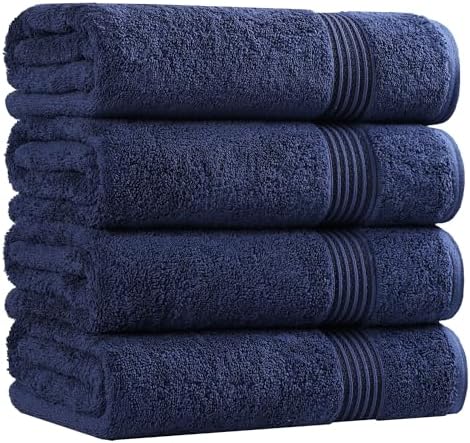 SUPERIOR Egyptian Cotton Bath Towel Set, Towels for Home Bathroom, Master, Guest Bath, Decor Essentials, Quick Dry, Absorbent, Large Body Towels, Spa, Hotel, Resort, Adult, Kids, Set of 4, Navy Blue