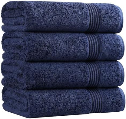 SUPERIOR Egyptian Cotton Bath Towel Set, Towels for Home Bathroom, Master, Guest Bath, Decor Essentials, Quick Dry, Absorbent, Large Body Towels, Spa, Hotel, Resort, Adult, Kids, Set of 4, Navy Blue