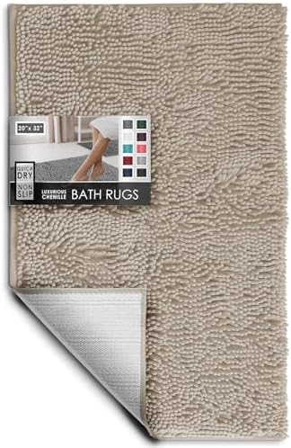 Hearth & Harbor Bathroom Rugs, Chenille Bath Mat - Machine Washable Bath Mats for Bathroom Non-Slip Backing Rubber, Quick Dry Bathroom Mat