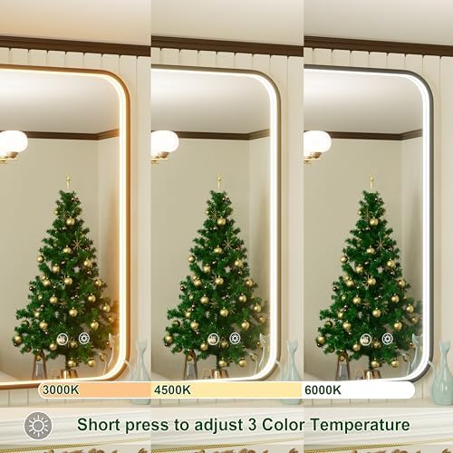 30"x30" Black LED Bathroom Mirror with Lights, 3000K/4500K/6000K