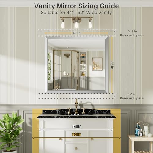 Briivue Bathroom Wall Mirror, Silver Brushed Nickel Metal Frame, 40x36 Inch