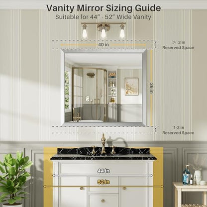 Briivue Bathroom Wall Mirror, Silver Brushed Nickel Metal Frame, 40x36 Inch