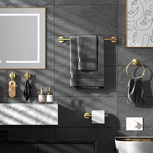 Bathroom Hardware Set Brushed Gold, 10pcs Towel Bar Set Including 2pcs16 inch Towel Bars, Toilet Paper Holders, Towel Rings and 4pcs Robe Towel Hooks